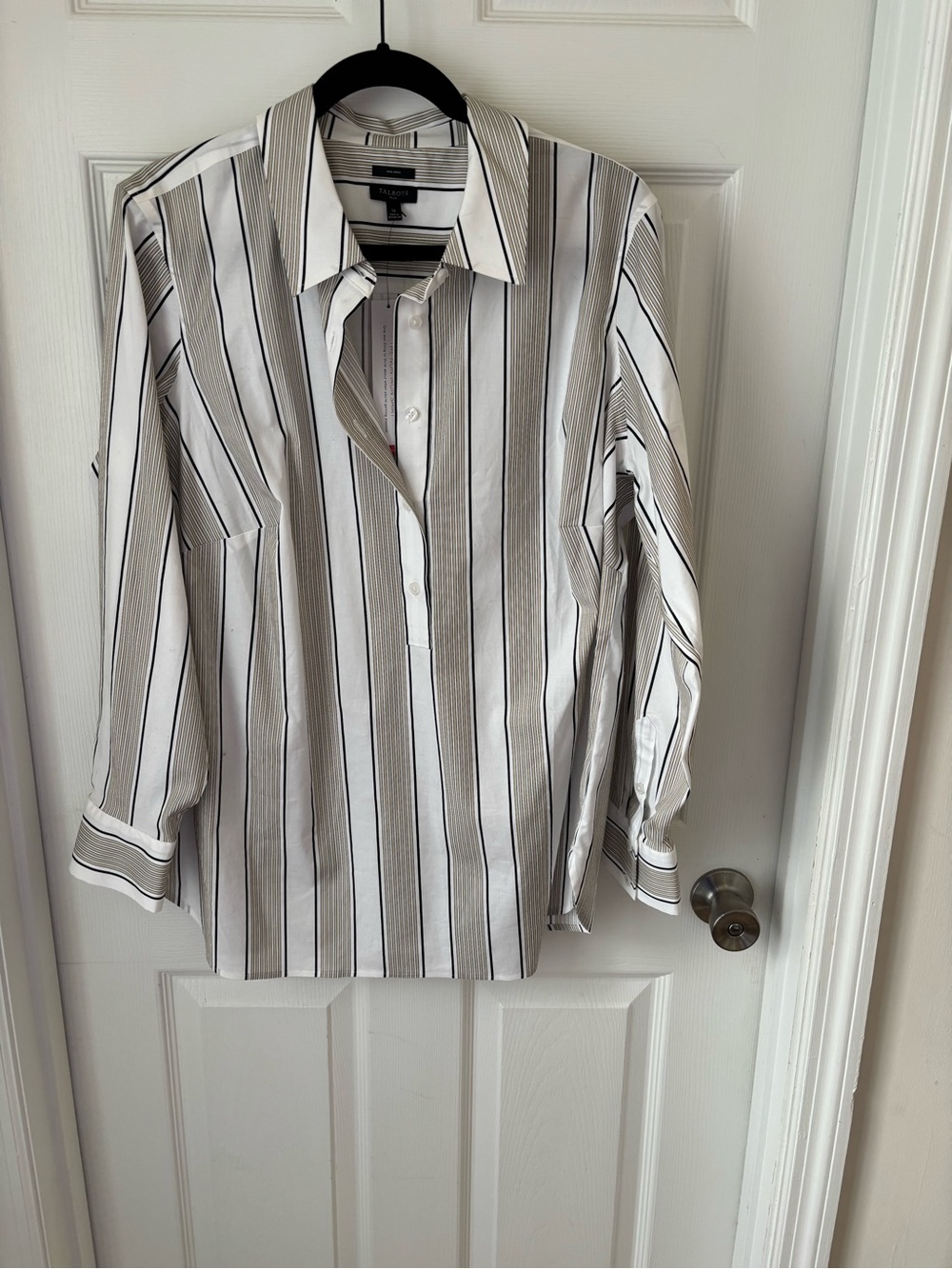 Talbots Men's Vertical Stripe Dress Shirt - White & Brown